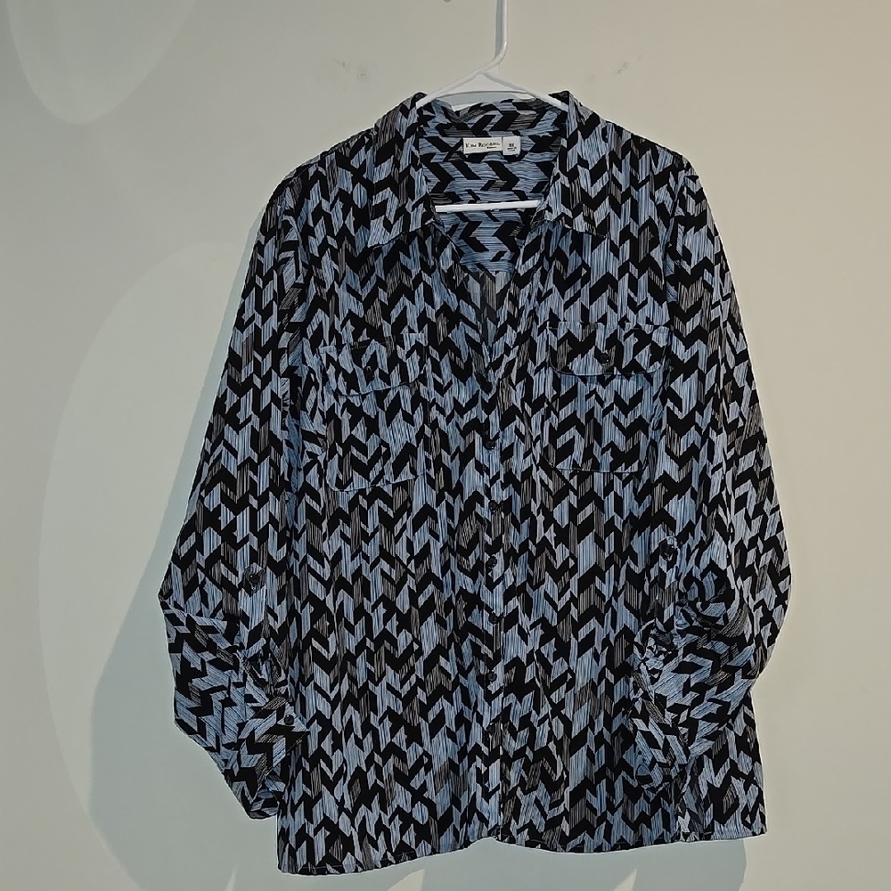 Kim Rogers Blue and Black Casual Button Down Shirt